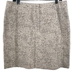 Loft Skirt Women Straight Pencil Mini Sz 12 Brown Cream Linen Work Large Neutral
